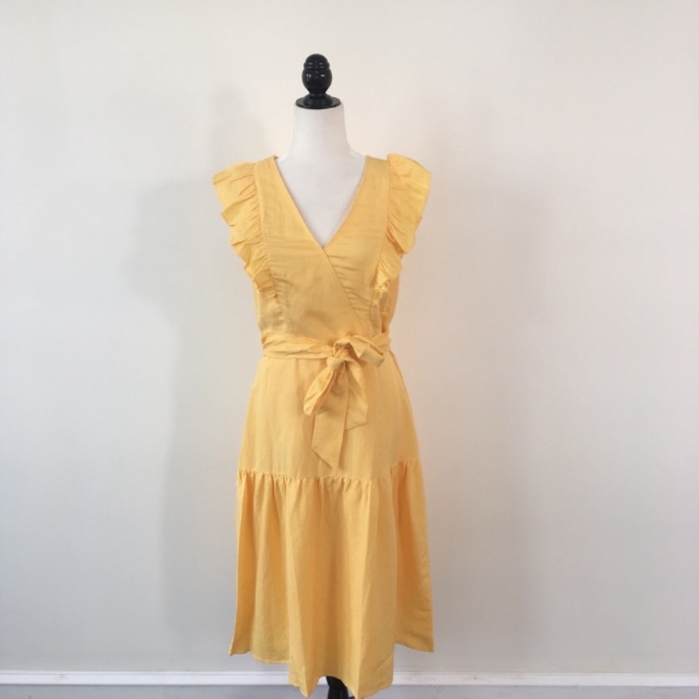 ANTONIO MELANI Yellow Sunshine Ruffle Midi Dress